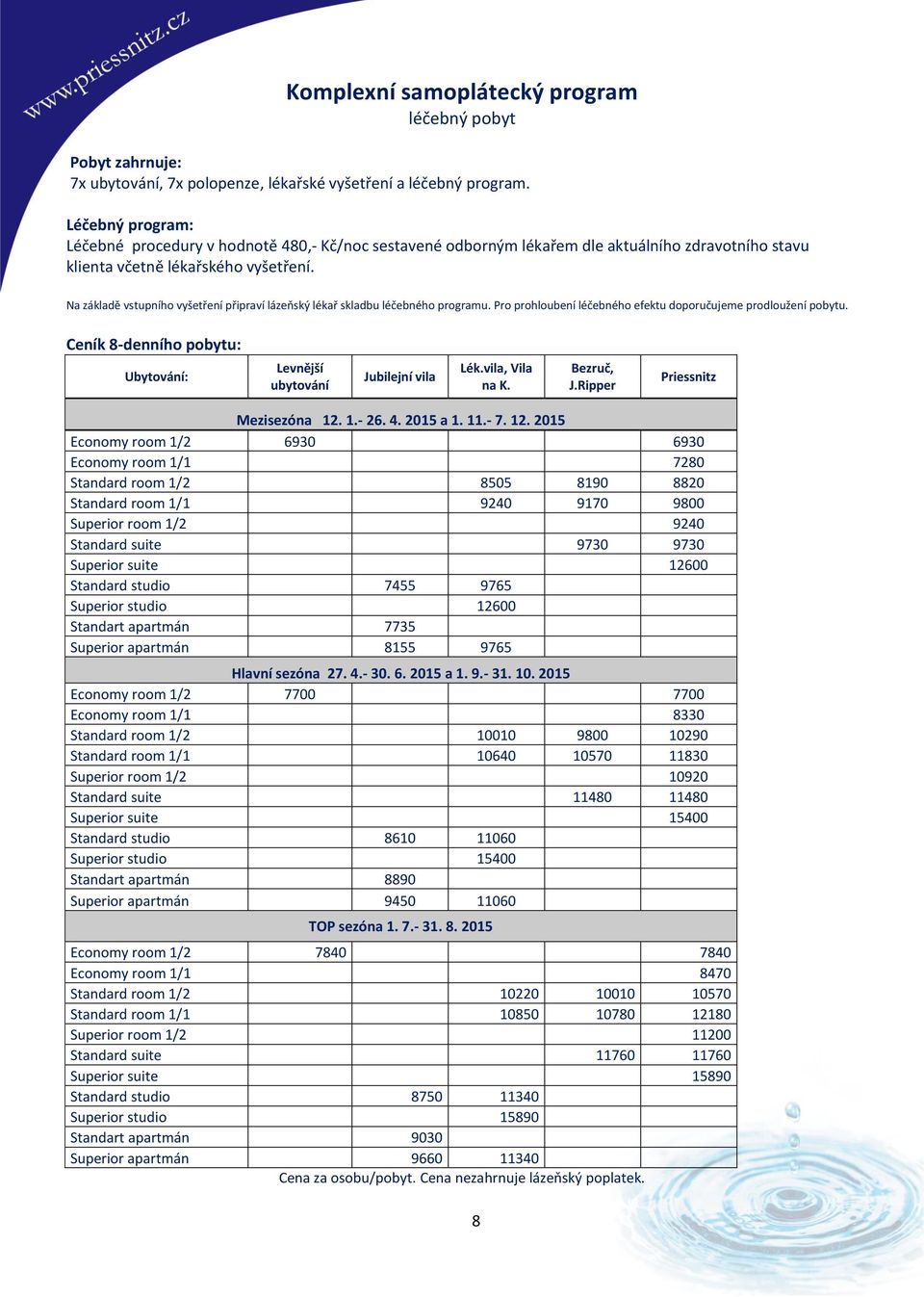 Na základě vstupního vyšetření připraví lázeňský lékař skladbu léčebného programu. Pro prohloubení léčebného efektu doporučujeme prodloužení pobytu.