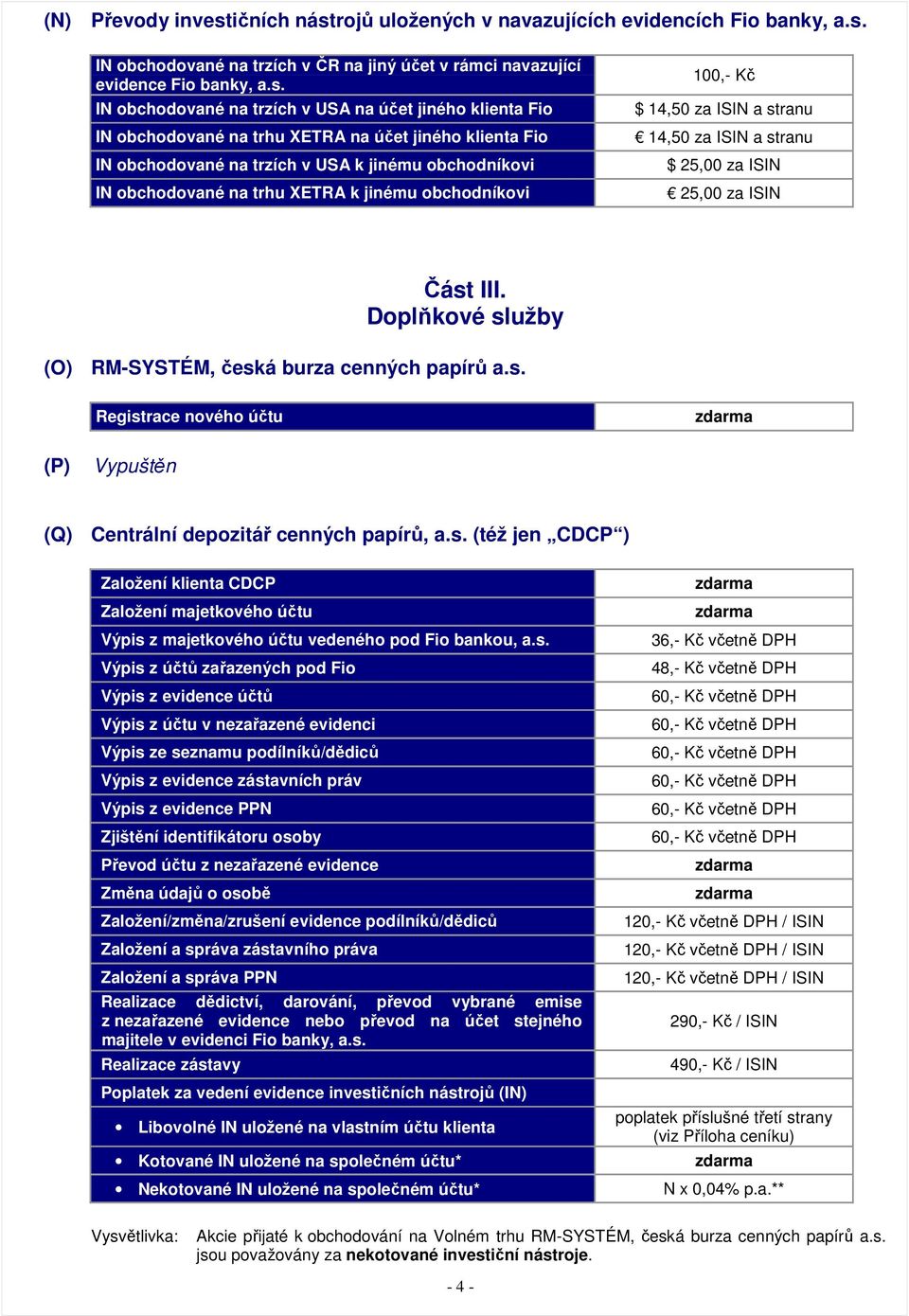 rojů uložených v navazujících evidencích Fio banky, a.s.