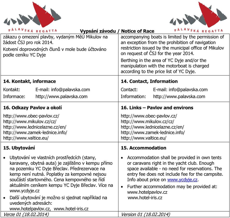 restriction issued by the municipal office of Mikulov on request of ČSJ for the year 2014.