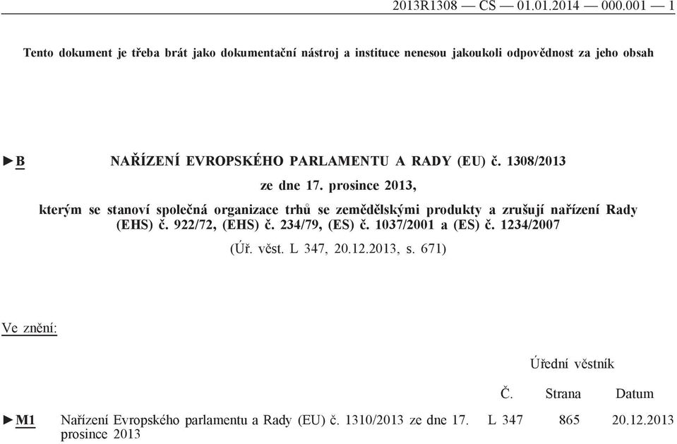 PARLAMENTU A RADY (EU) č. 1308/2013 ze dne 17.