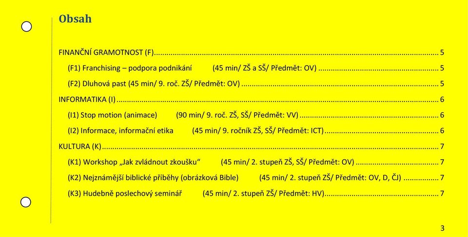 .. 6 (I2) Informace, informační etika (45 min/ 9. ročník ZŠ, SŠ/ Předmět: ICT)... 6 KULTURA (K)... 7 (K1) Workshop Jak zvládnout zkoušku (45 min/ 2.