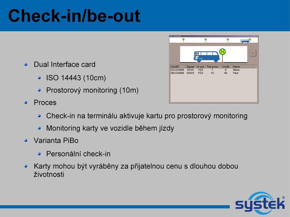 prostorový monitoring Monitoring karty ve vozidle během jízdy Varianta