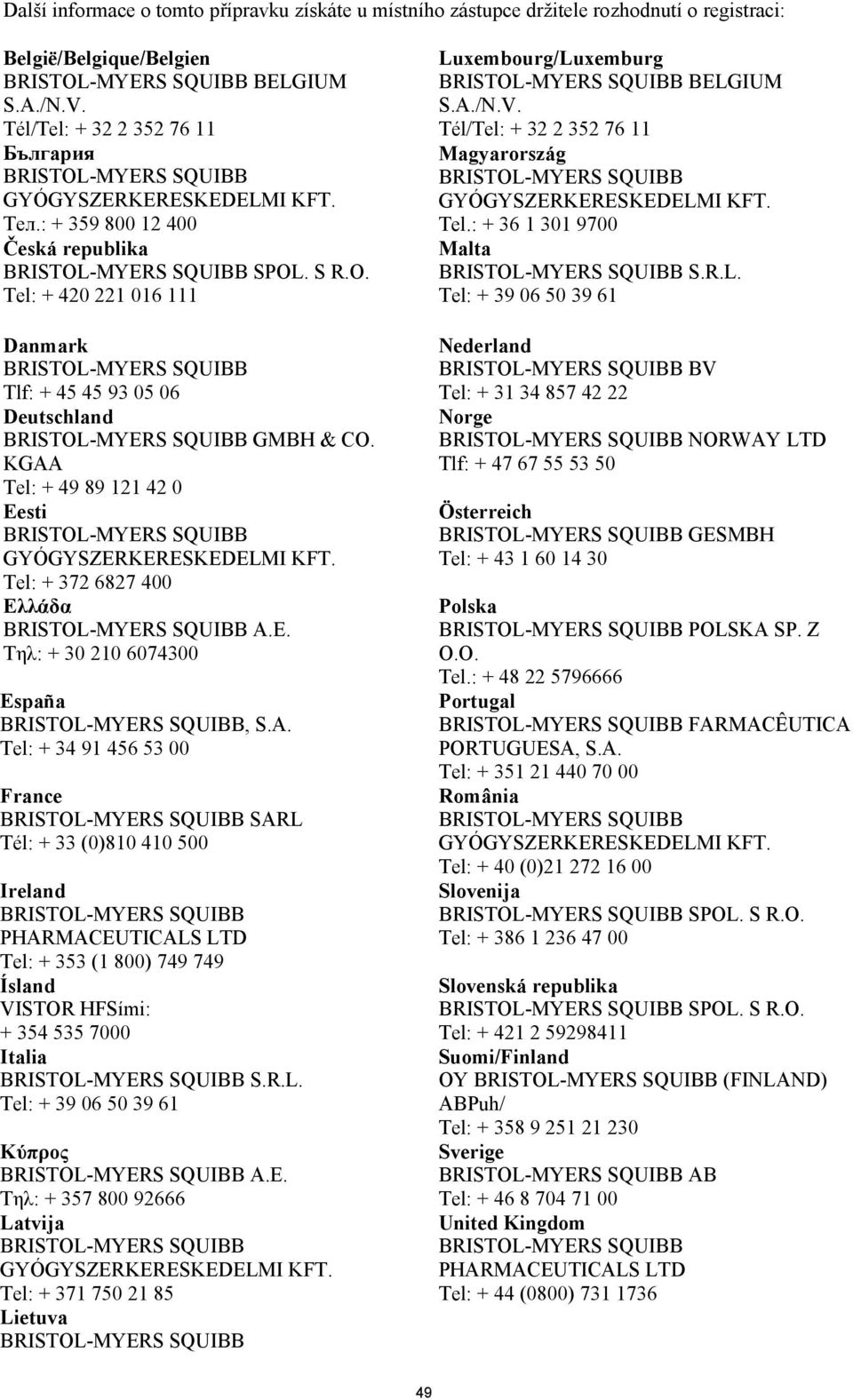 A. Tel: + 34 91 456 53 00 France SARL Tél: + 33 (0)810 410 500 Ireland PHARMACEUTICALS LTD Tel: + 353 (1 800) 749 749 Ísland VISTOR HFSími: + 354 535 7000 Italia S.R.L. Tel: + 39 06 50 39 61 Κύπρος A.