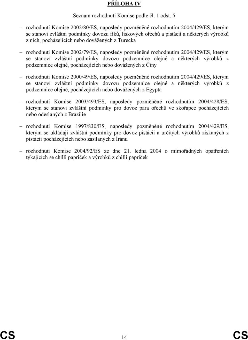 nebo dovážených z Turecka rozhodnutí Komise 2002/79/ES, naposledy pozměněné rozhodnutím 2004/429/ES, kterým se stanoví zvláštní podmínky dovozu podzemnice olejné a některých výrobků z podzemnice