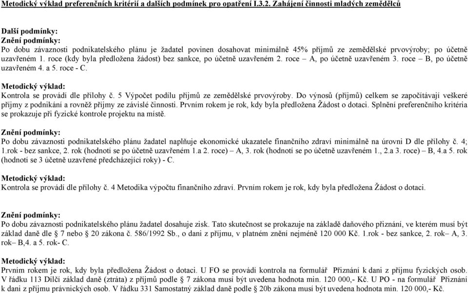 uzavřeném 1. roce (kdy byla předložena žádost) bez sankce, po účetně uzavřeném 2. roce A, po účetně uzavřeném 3. roce B, po účetně uzavřeném 4. a 5. roce - C. Kontrola se provádí dle přílohy č.