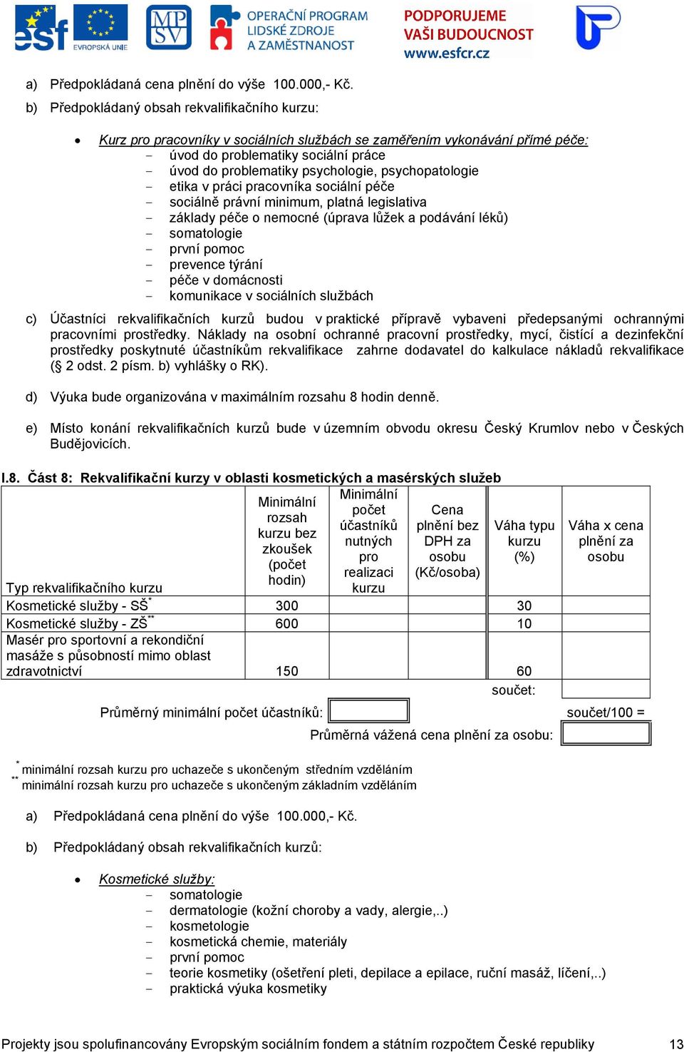 psychopatologie - etika v práci pracovníka sociální péče - sociálně právní minimum, platná legislativa - základy péče o nemocné (úprava lůžek a podávání léků) - somatologie - první pomoc - prevence