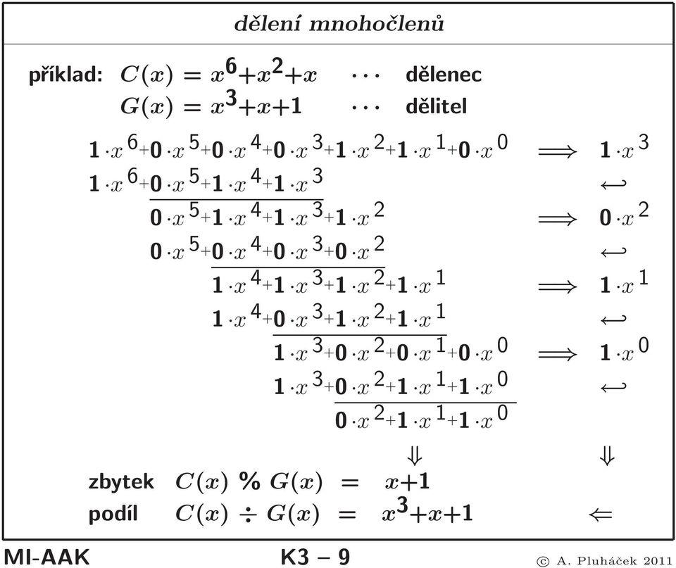 x 4 + 1 x 3 +1 x 2 +1 x 1 = 1 x 1 1 x 4 + 0 x 3 +1 x 2 +1 x 1 1 x 3 + 0 x 2 +0 x 1 +0 x 0 = 1 x 0 1 x 3 + 0 x 2