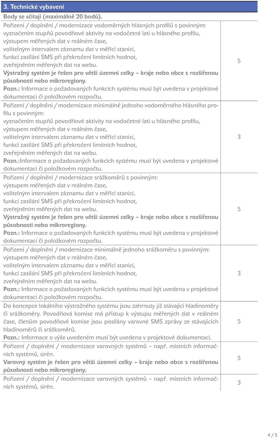 kraje nebo obce s rozšířenou Pořízení / doplnění / modernizace minimálně jednoho vodoměrného hlásného profilu s povinným: vyznačením stupňů povodňové aktivity na vodočetné lati u hlásného profilu,