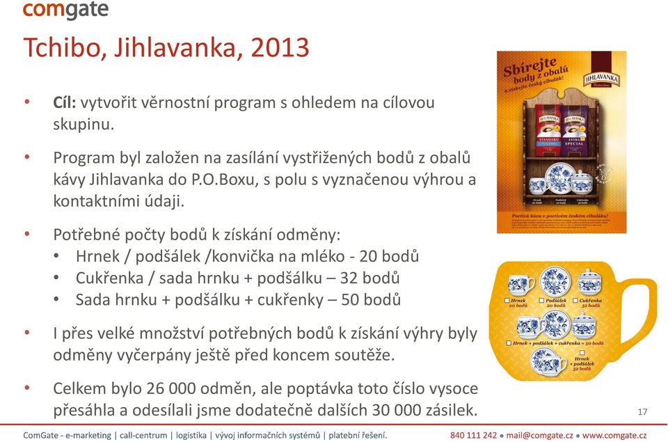 Potřebné počty bodů k získání odměny: Hrnek / podšálek /konvička na mléko - 20 bodů Cukřenka / sada hrnku + podšálku 32 bodů Sada hrnku + podšálku +