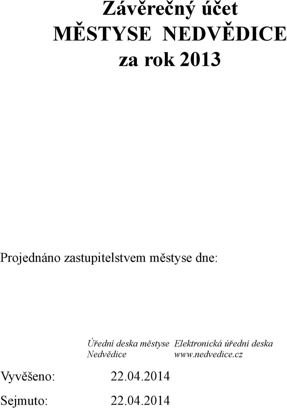 deska městyse Nedvědice Vyvěšeno: 22.04.