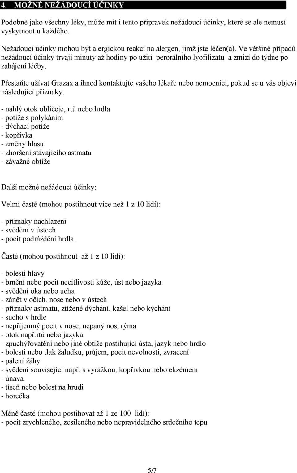 Ve většině případů nežádoucí účinky trvají minuty až hodiny po užití perorálního lyofilizátu a zmizí do týdne po zahájení léčby.