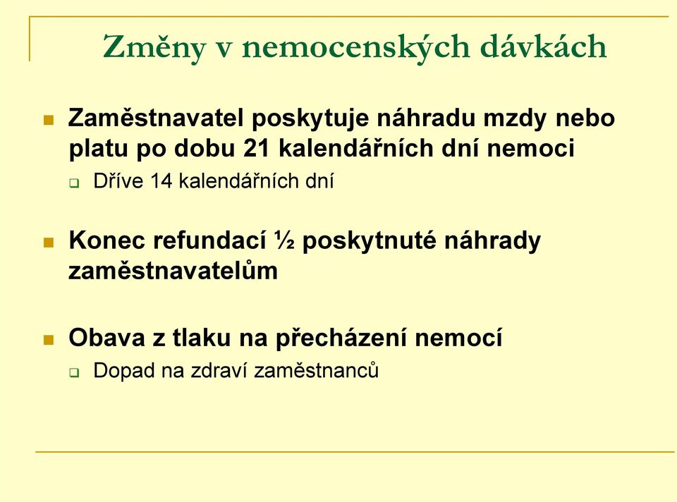 kalendářních dní Konec refundací ½ poskytnuté náhrady