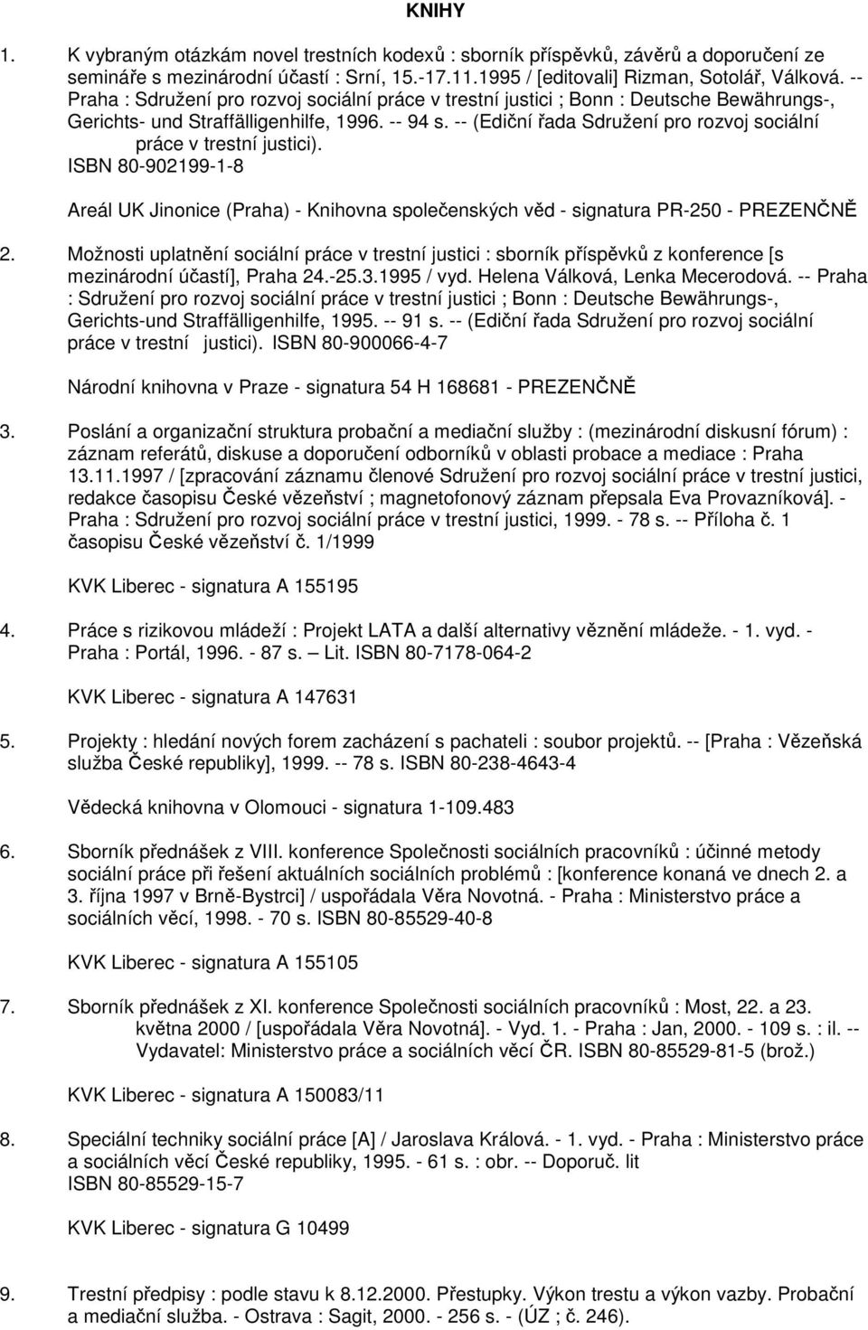 -- (Ediční řada Sdružení pro rozvoj sociální práce v trestní justici). ISBN 80-902199-1-8 Areál UK Jinonice (Praha) - Knihovna společenských věd - signatura PR-250 - PREZENČNĚ 2.