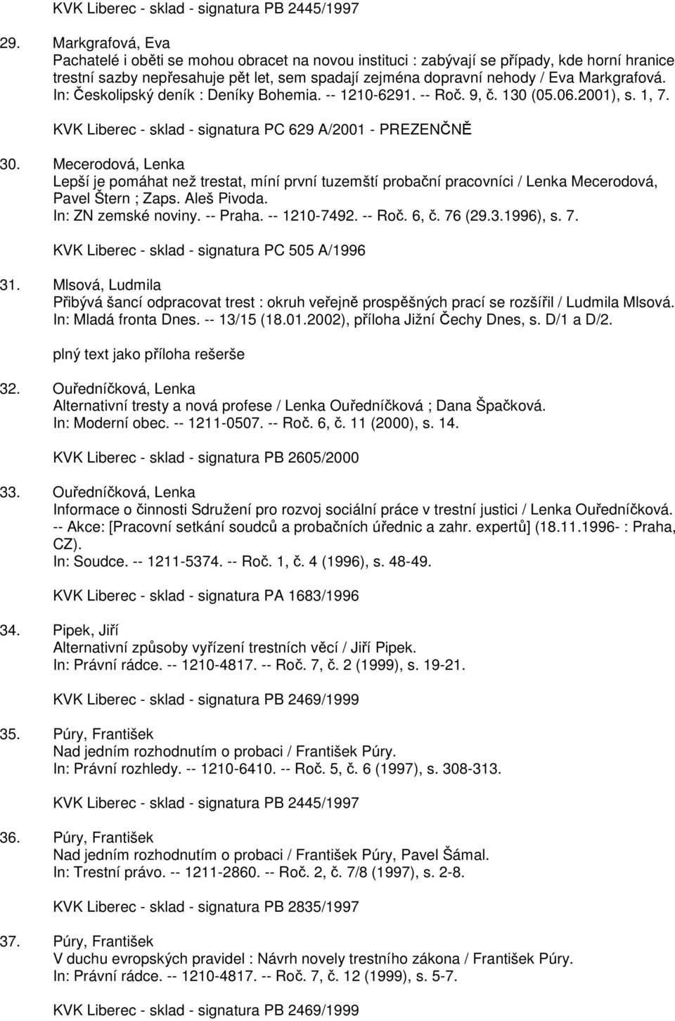 Markgrafová. In: Českolipský deník : Deníky Bohemia. -- 1210-6291. -- Roč. 9, č. 130 (05.06.2001), s. 1, 7. KVK Liberec - sklad - signatura PC 629 A/2001 - PREZENČNĚ 30.