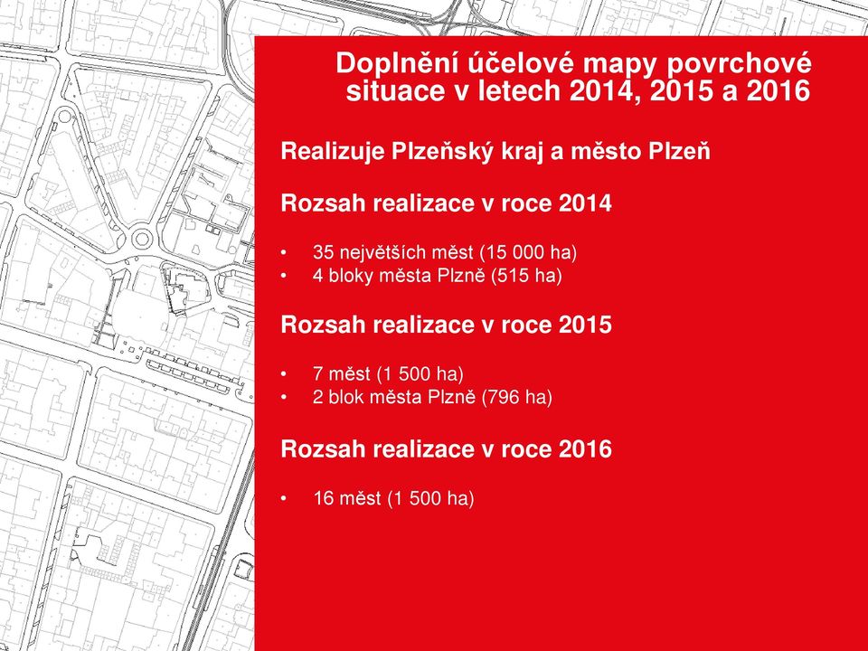 (15 000 ha) 4 bloky města Plzně (515 ha) Rozsah realizace v roce 2015 7 měst