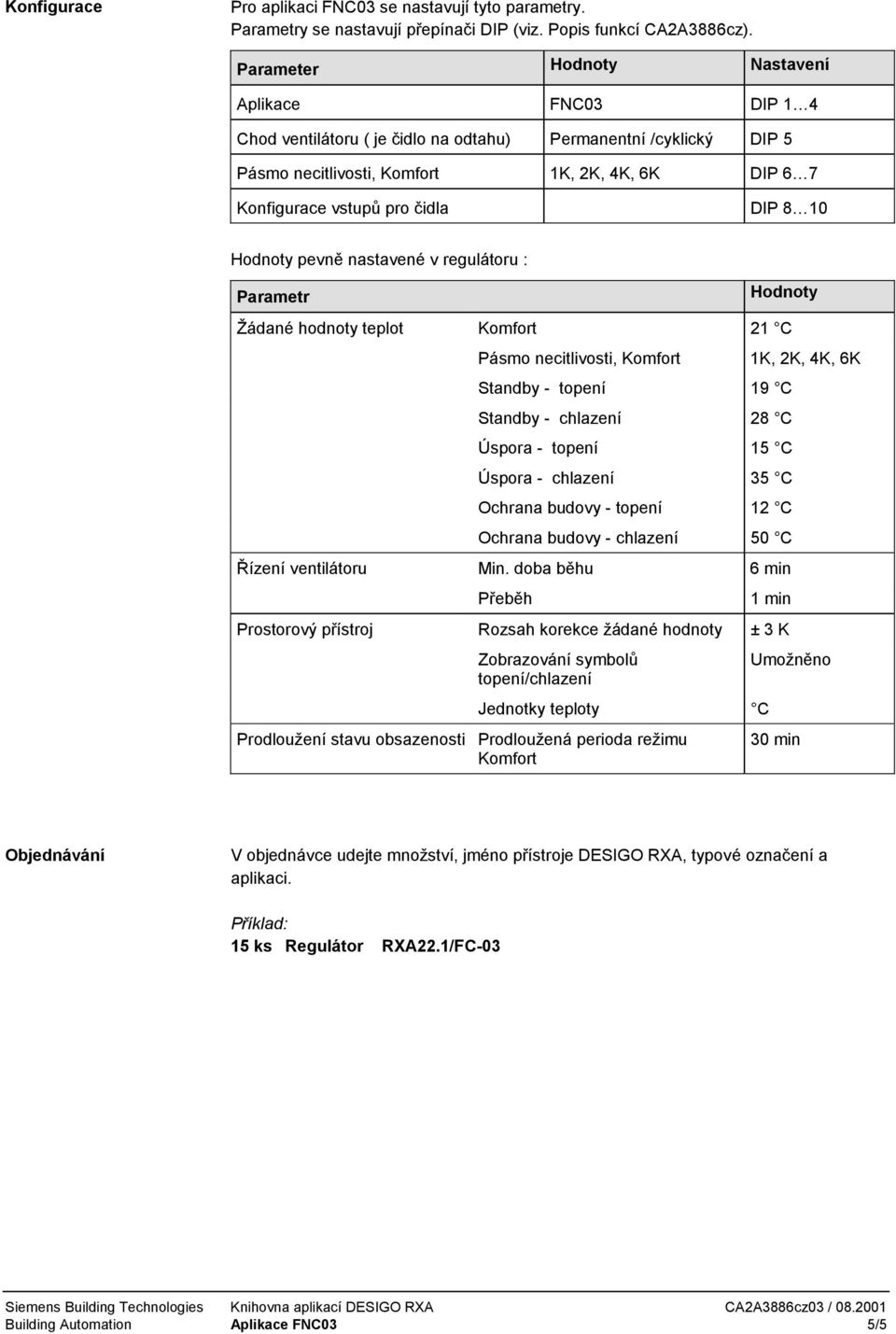 odnoty pevně nastavené v regulátoru : Parametr odnoty Žádané hodnoty teplot Komfort 2 C Pásmo necitlivosti, Komfort Standby - topení 9 C Standby - chlazení 28 C Úspora - topení 5 C Úspora - chlazení