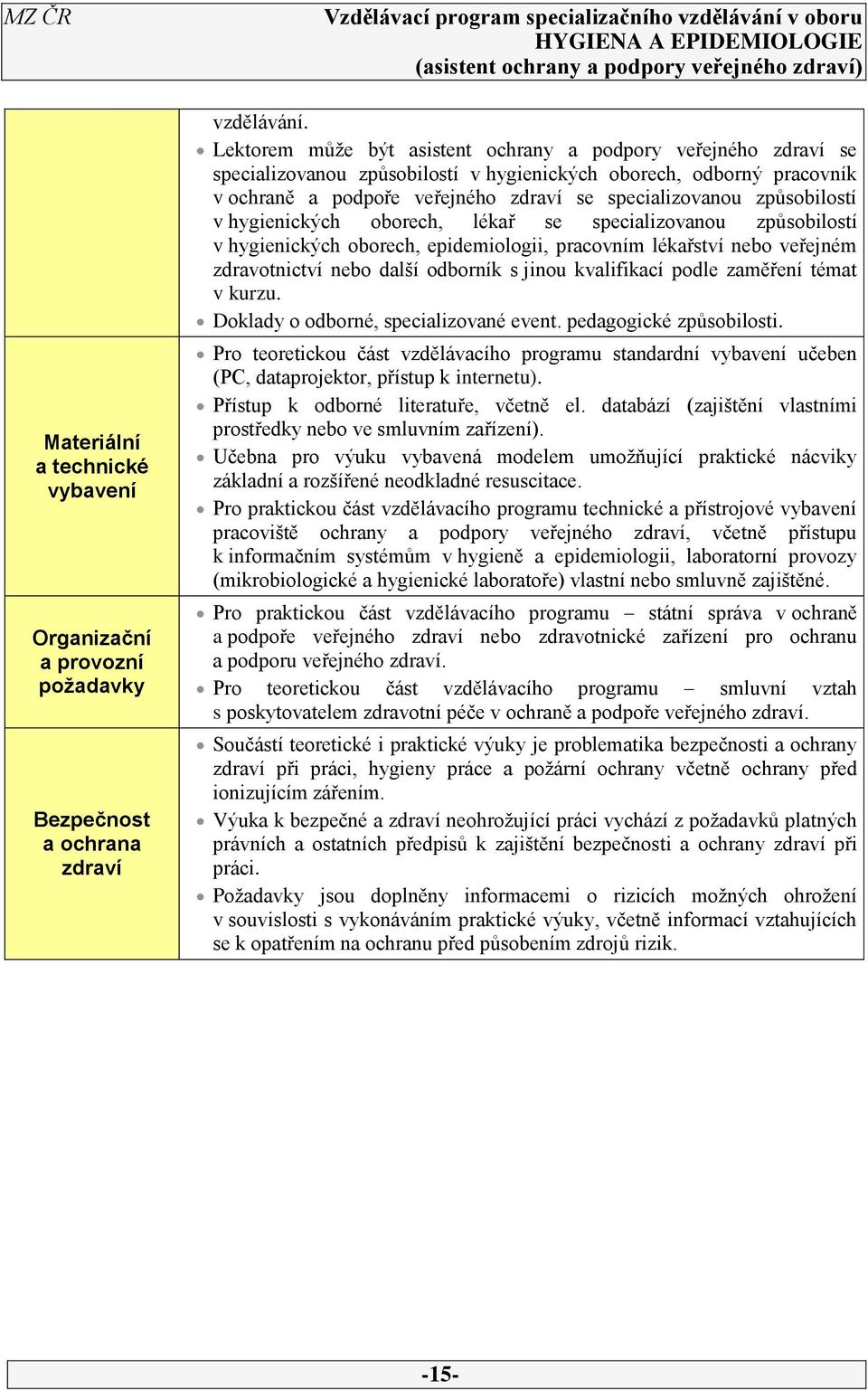 způsobilostí v hygienických oborech, lékař se specializovanou způsobilostí v hygienických oborech, epidemiologii, pracovním lékařství nebo veřejném zdravotnictví nebo další odborník s jinou