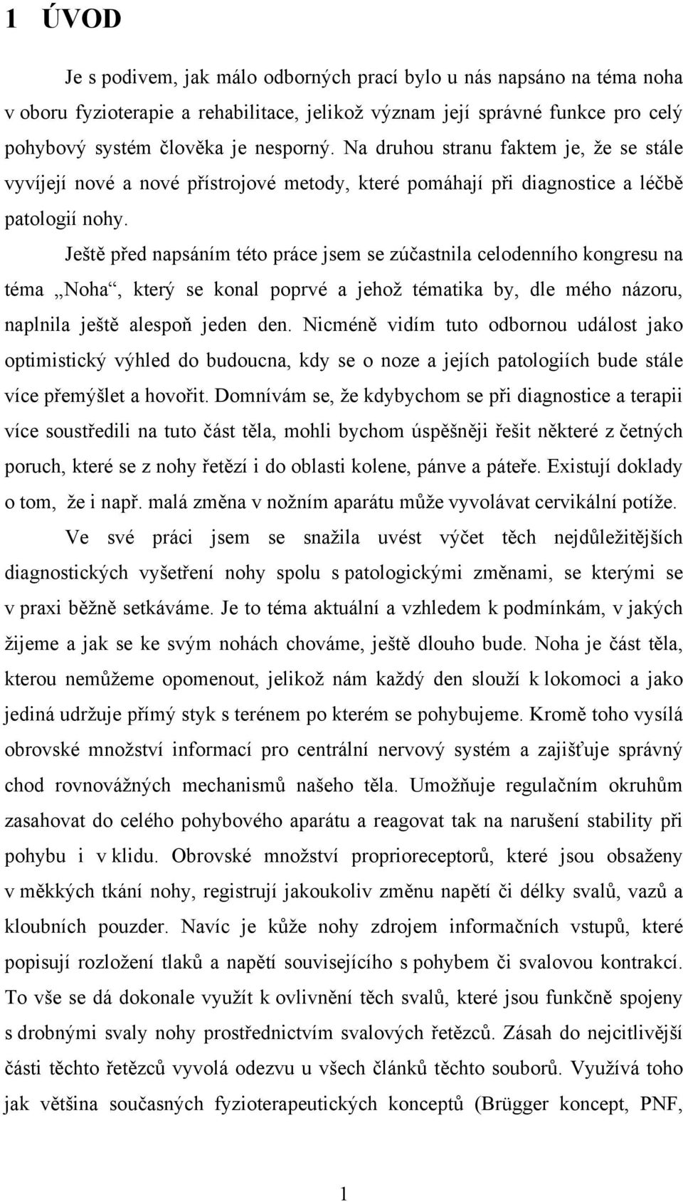 Ještě před napsáním této práce jsem se zúčastnila celodenního kongresu na téma Noha, který se konal poprvé a jehož tématika by, dle mého názoru, naplnila ještě alespoň jeden den.