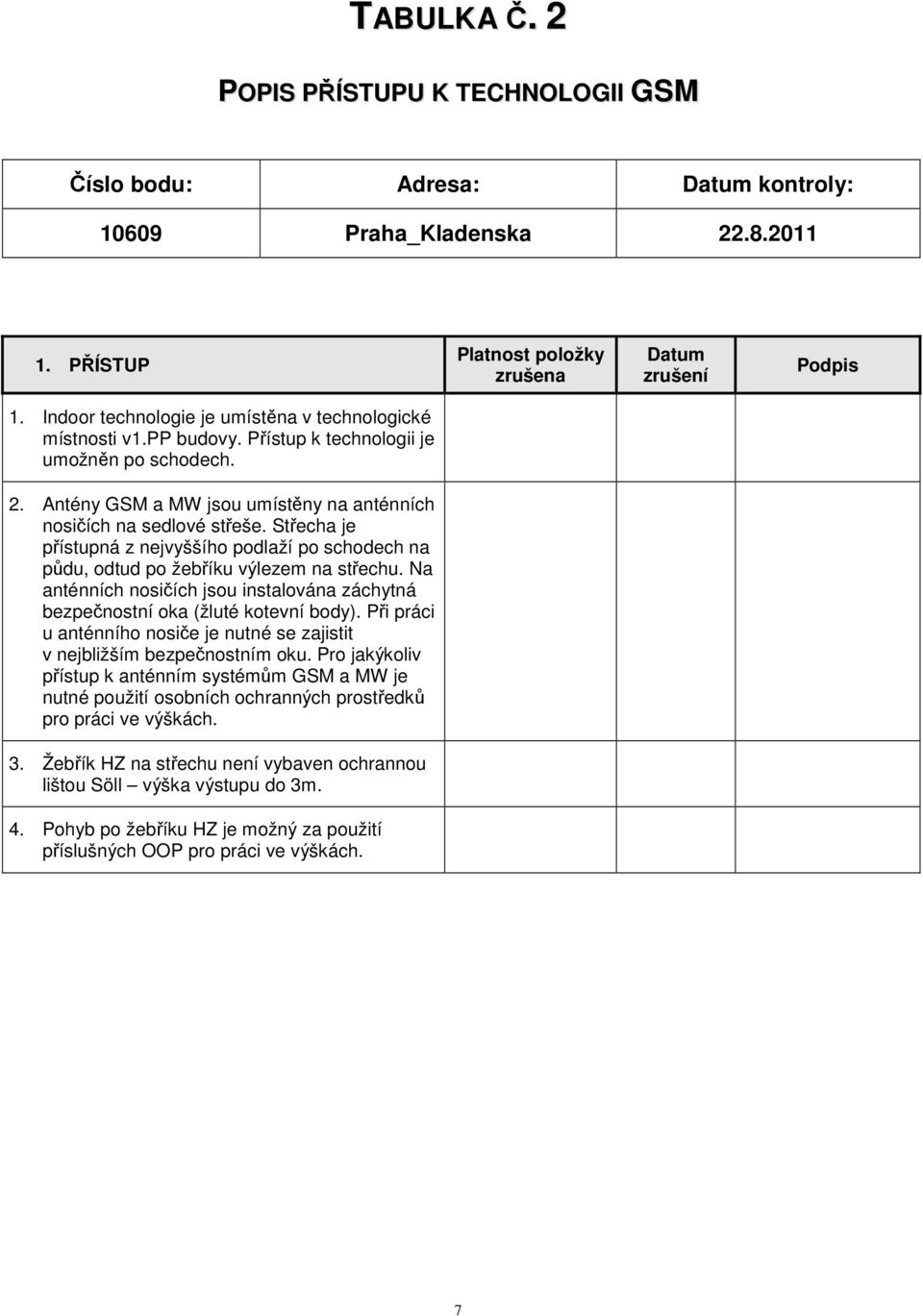 Střecha je přístupná z nejvyššího podlaží po schodech na půdu, odtud po žebříku výlezem na střechu. Na anténních nosičích jsou instalována záchytná bezpečnostní oka (žluté kotevní body).