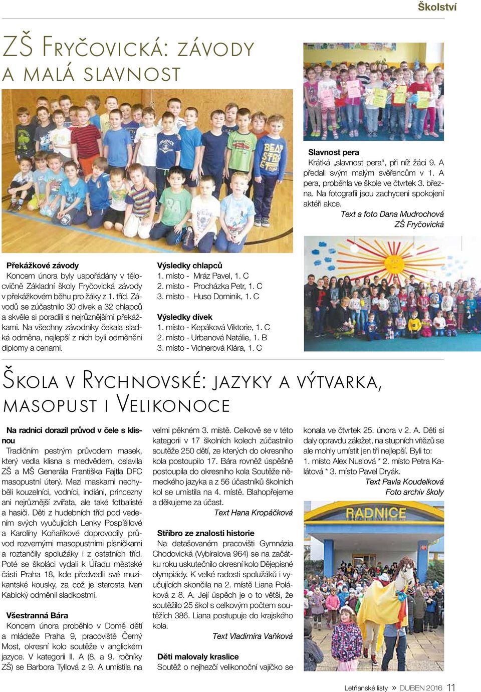 Text a foto Dana Mudrochová ZŠ Fryčovická Překážkové závody Koncem února byly uspořádány v tělocvičně Základní školy Fryčovická závody v překážkovém běhu pro žáky z 1. tříd.