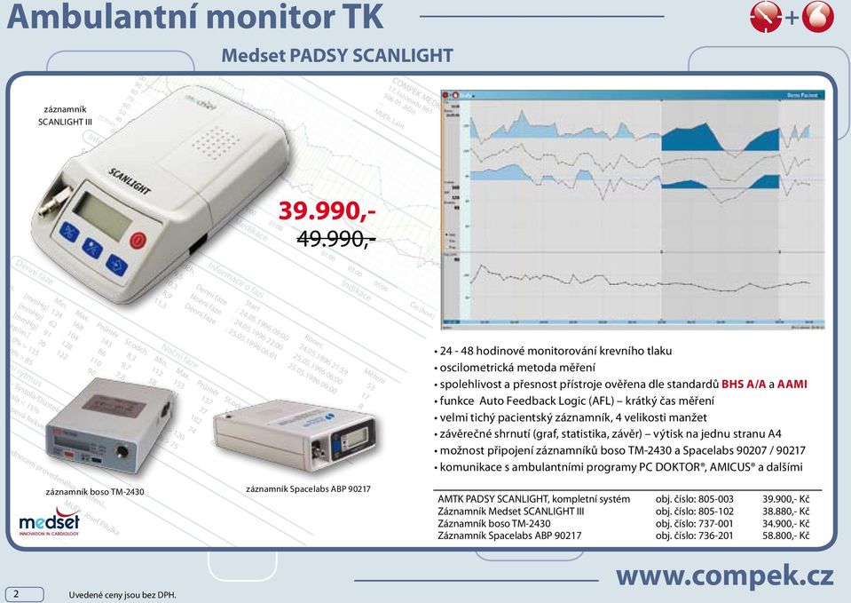 Lant Ambulantní monitor TK záznamník SCANLIGHT III Medset PADSY SCANLIGHT + 09:00 11:00 13:00 15:00 17:00 19:00 21:00 23:00 01:00 03:00 05:00 Informace o záznamu Medikace Indikace Start: 24.05.1996 09:00 Měření: 78 Konec: 25.