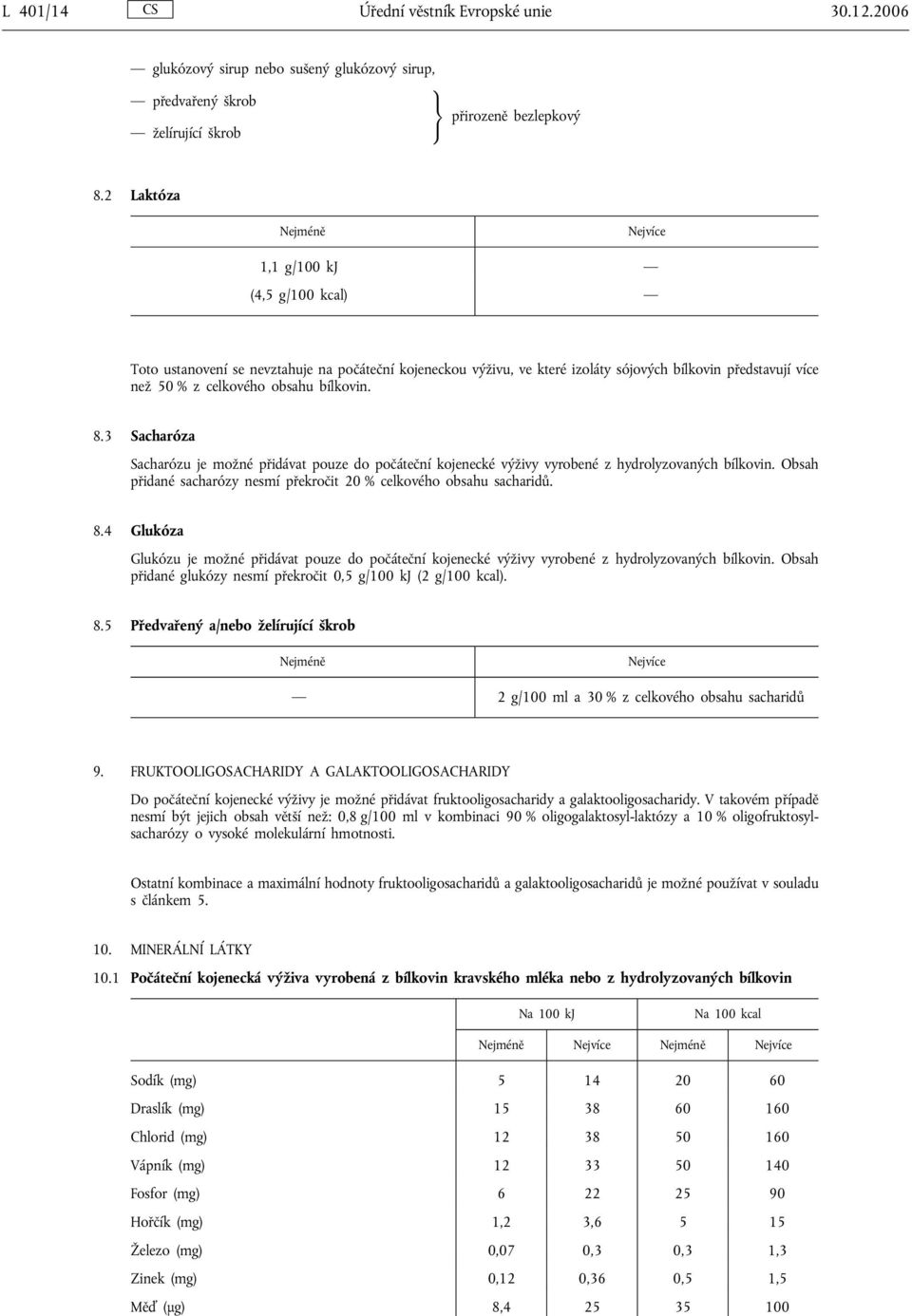 3 Sacharóza Sacharózu je možné přidávat pouze do počáteční kojenecké výživy vyrobené z hydrolyzovaných bílkovin. Obsah přidané sacharózy nesmí překročit 20 % celkového obsahu sacharidů. 8.