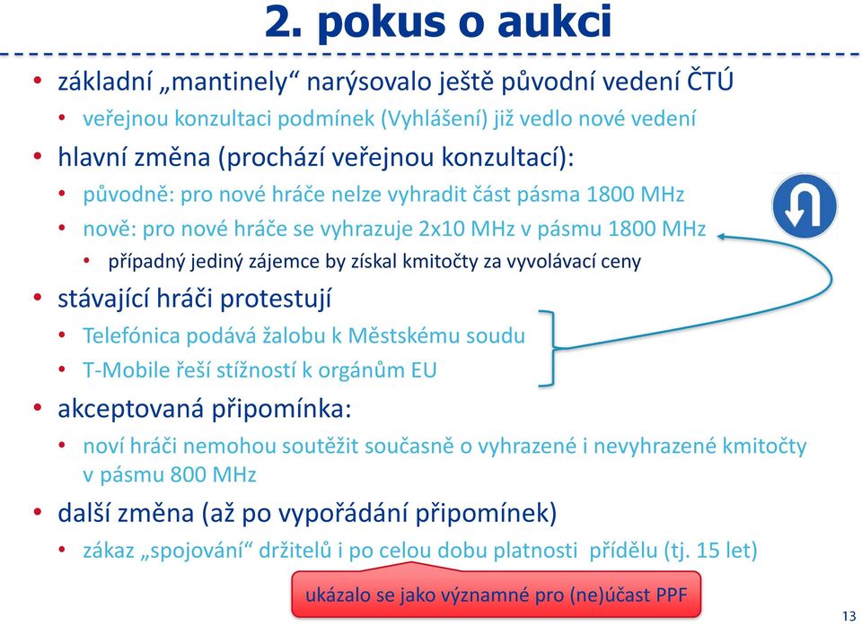 stávající hráči protestují Telefónica podává žalobu k Městskému soudu T-Mobile řeší stížností k orgánům EU akceptovaná připomínka: noví hráči nemohou soutěžit současně o vyhrazené i