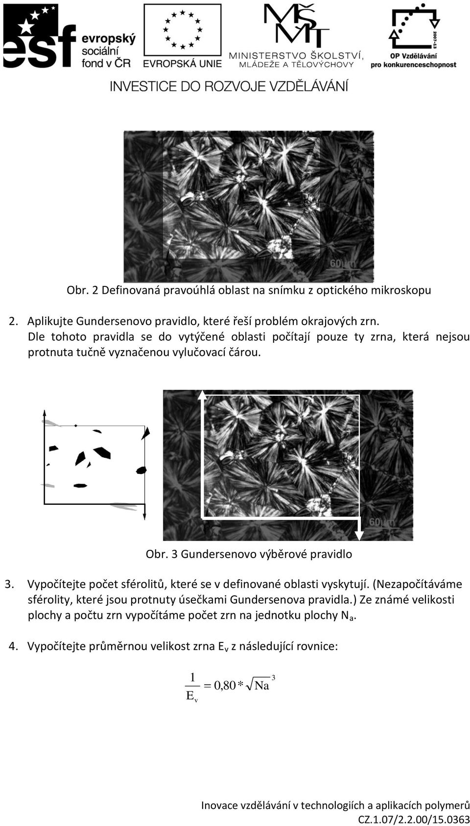 3 Gundersenovo výběrové pravidlo 3. Vypočítejte počet sférolitů, které se v definované oblasti vyskytují.