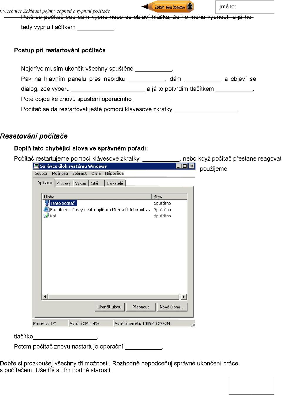 Zapnutí a vypnutí počítače - PDF Stažení zdarma