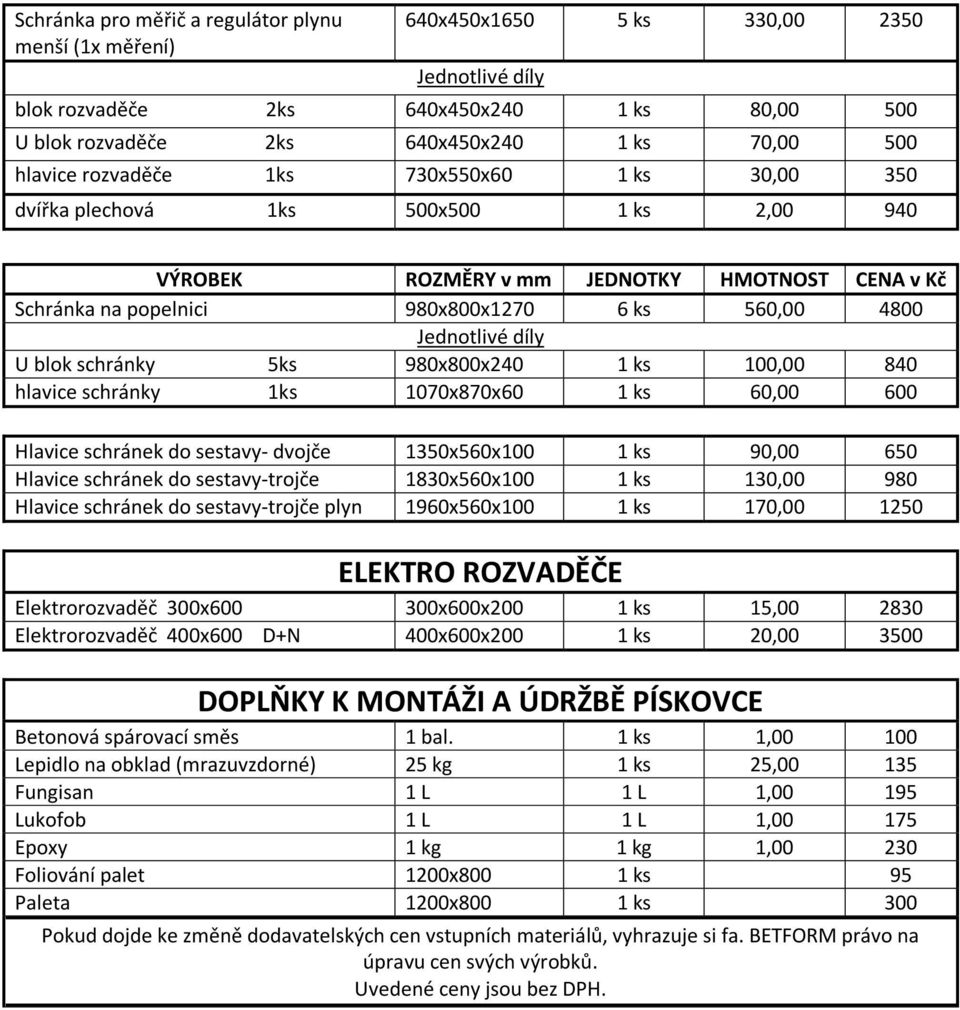 980x800x240 1 ks 100,00 840 hlavice schránky 1ks 1070x870x60 1 ks 60,00 600 Hlavice schránek do sestavy- dvojče 1350x560x100 1 ks 90,00 650 Hlavice schránek do sestavy-trojče 1830x560x100 1 ks 130,00