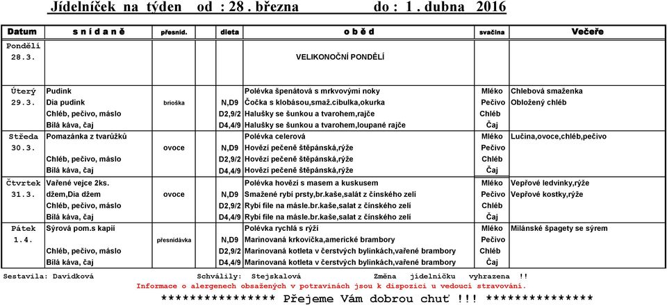 tvarůžků Polévka celerová Mléko Lučina,ovoce,chléb,pečivo 30