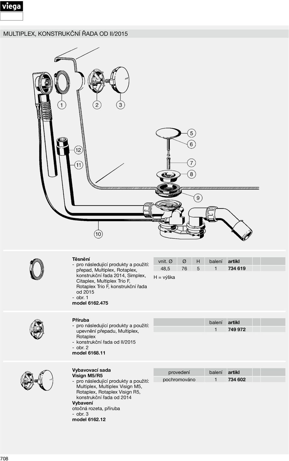 Ø Ø H 48,5 76 5 1 734 619 Příruba upevnění přepadu, Multiplex, Rotaplex konstrukční řada od II/2015 obr. 2 model 6168.
