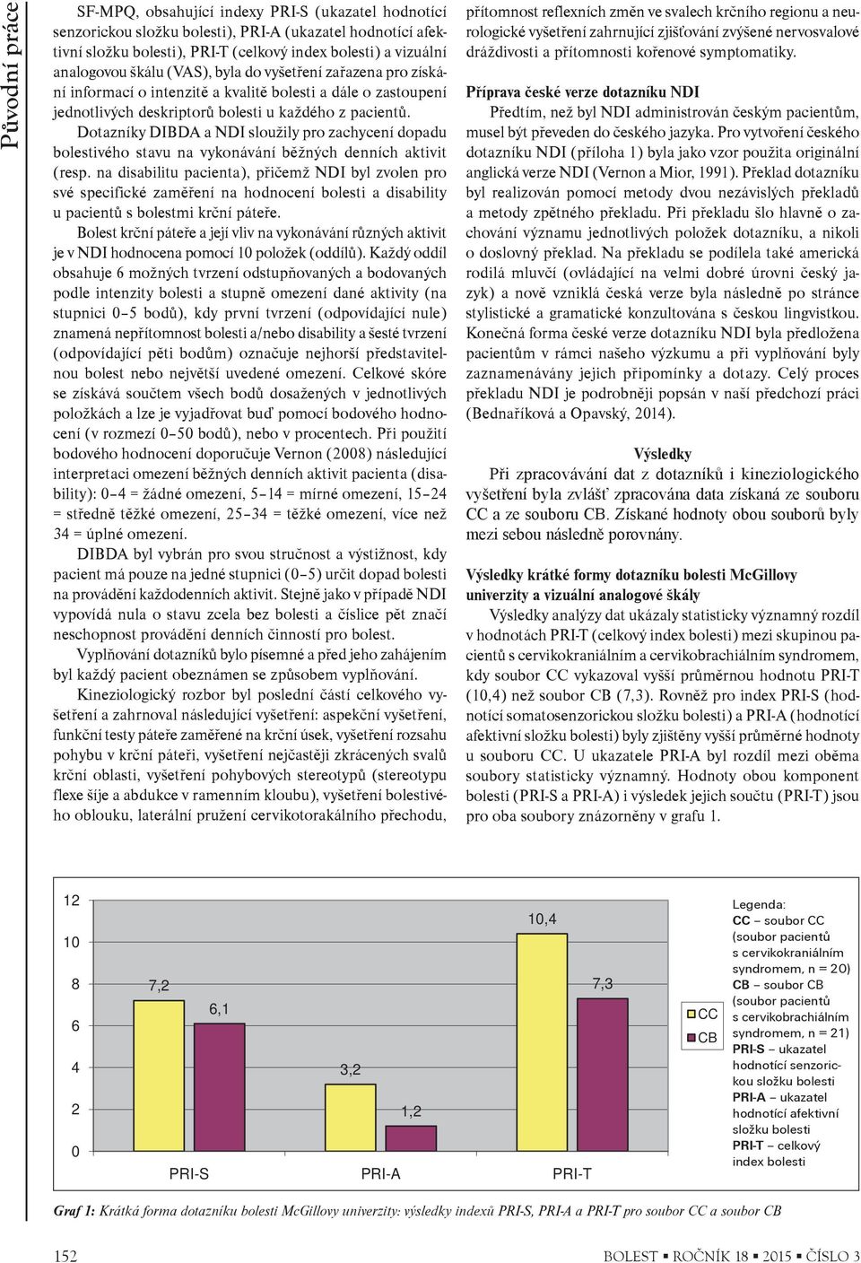 Dotazníky DIBDA a NDI sloužily pro zachycení dopadu bolestivého stavu na vykonávání bìžných denních aktivit (resp.