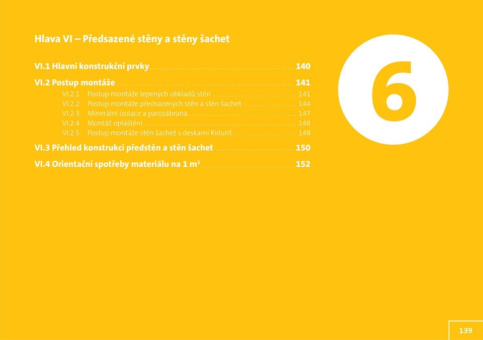 2.4 Montáž opláštění................................................. 148 VI.2.5 Postup montáže stěn šachet s deskami Ridurit..................... 148 VI.3 Přehled konstrukcí předstěn a stěn šachet.