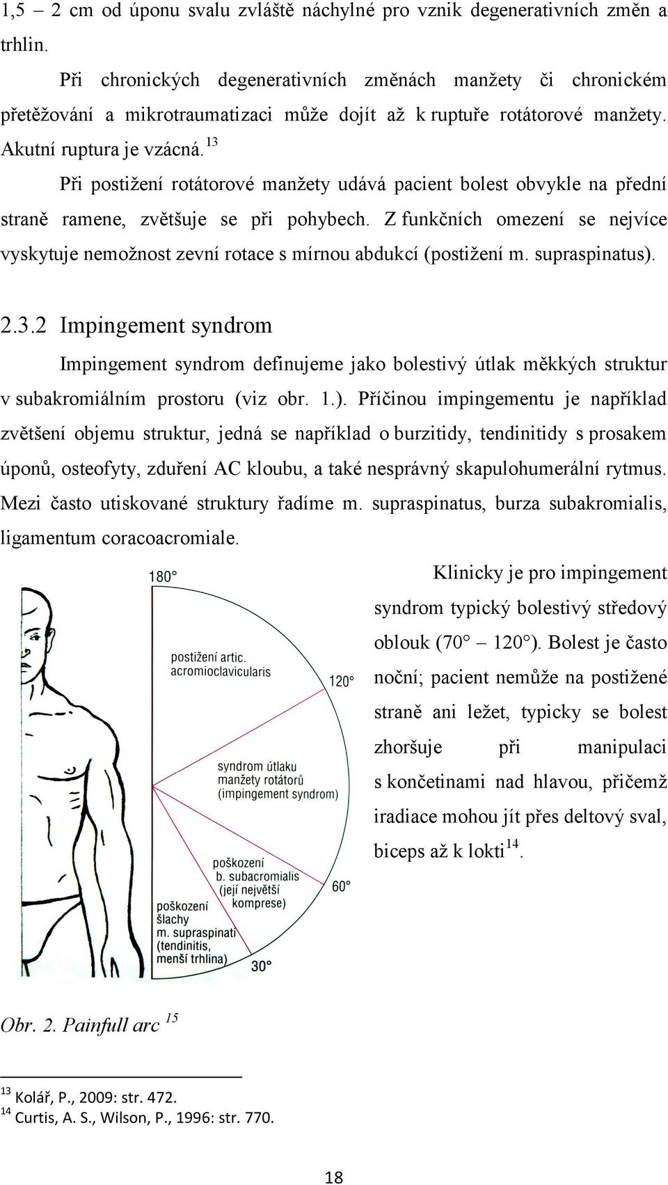 13 Při postižení rotátorové manžety udává pacient bolest obvykle na přední straně ramene, zvětšuje se při pohybech.