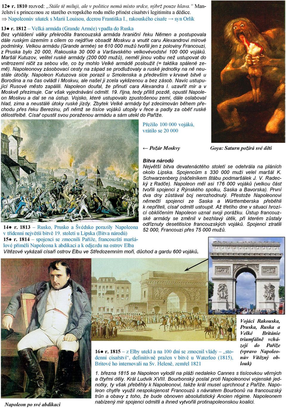 1812 Velká armáda (Grande Armée) vpadla do Ruska Bez vyhlášení války překročila francouzská armáda hraniční řeku Němen a postupovala dále ruským územím s cílem co nejdříve obsadit Moskvu a vnutit