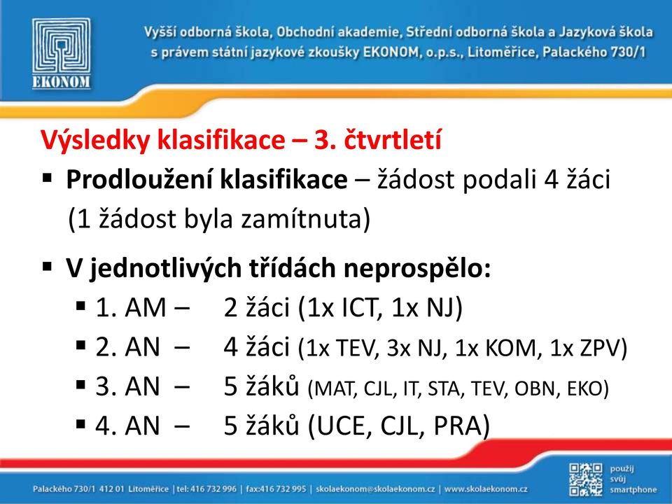 zamítnuta) V jednotlivých třídách neprospělo: 1.