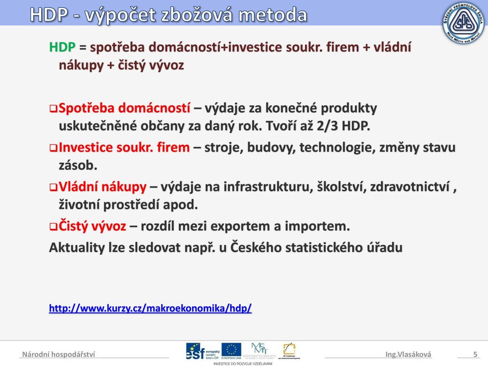 Tvoří až 2/3 HDP. Investice soukr. firem stroje, budovy, technologie, změny stavu zásob.