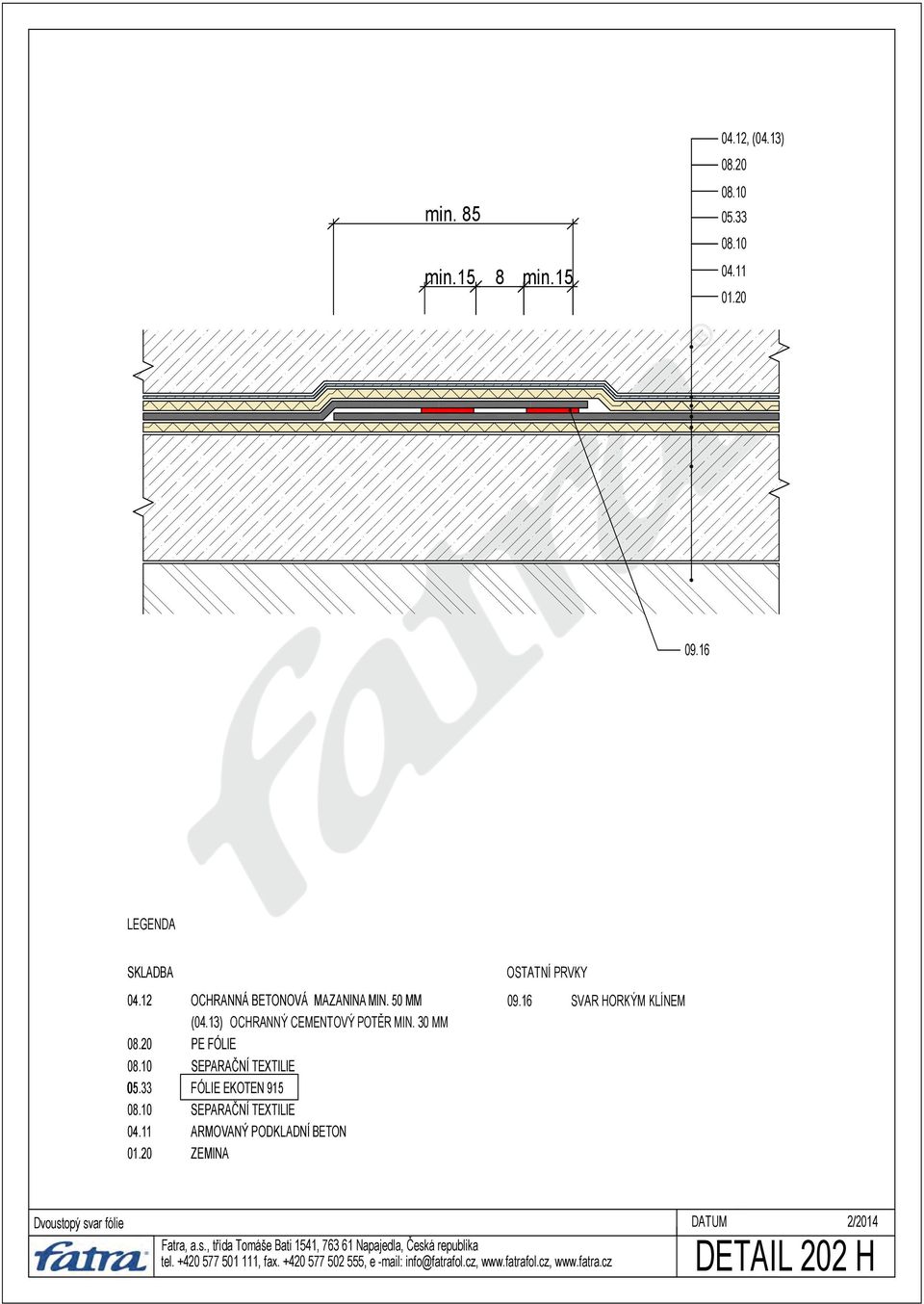 13) OCHRANNÝ CEMENTOVÝ POTĚR MIN. 30 MM PE FÓLIE SEPARAČNÍ TEXTILIE 05.