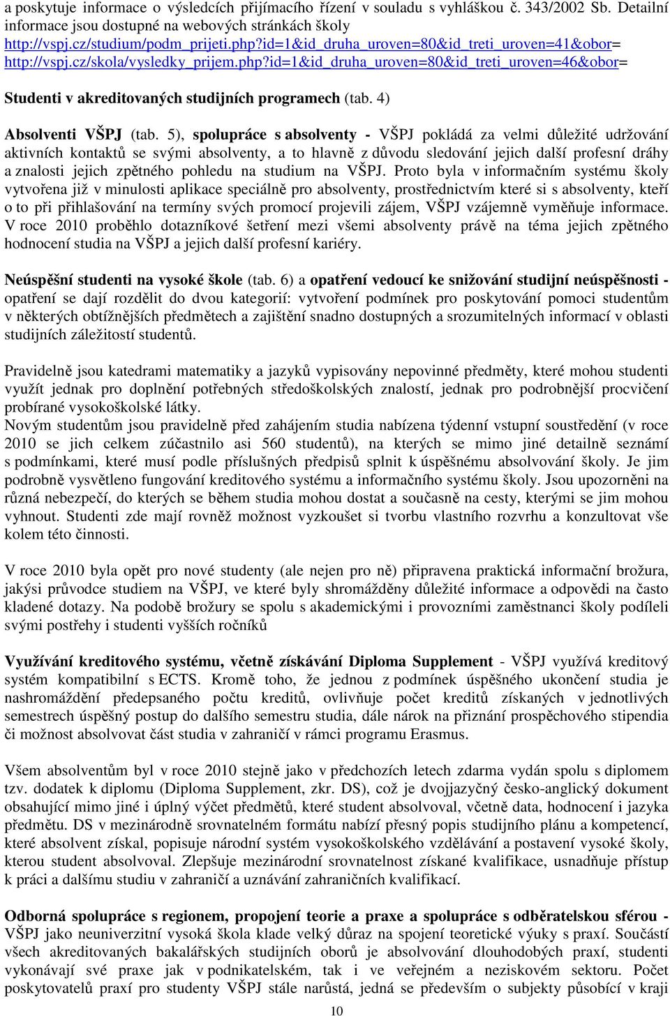 4) Absolventi VŠPJ (tab.