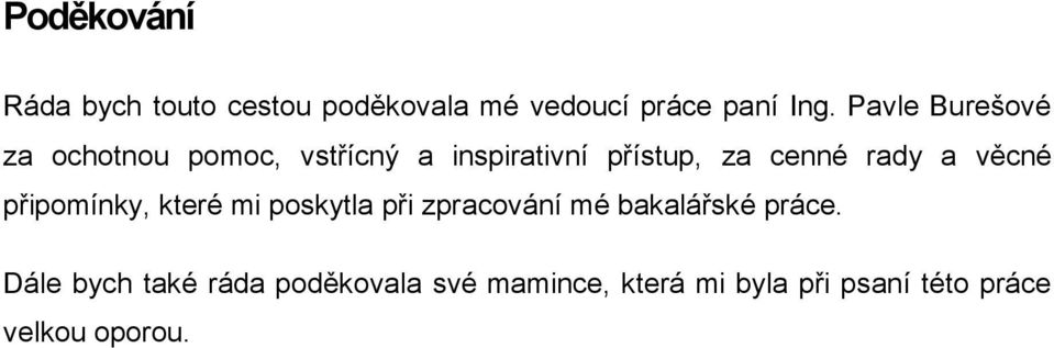 rady a věcné připomínky, které mi poskytla při zpracování mé bakalářské práce.
