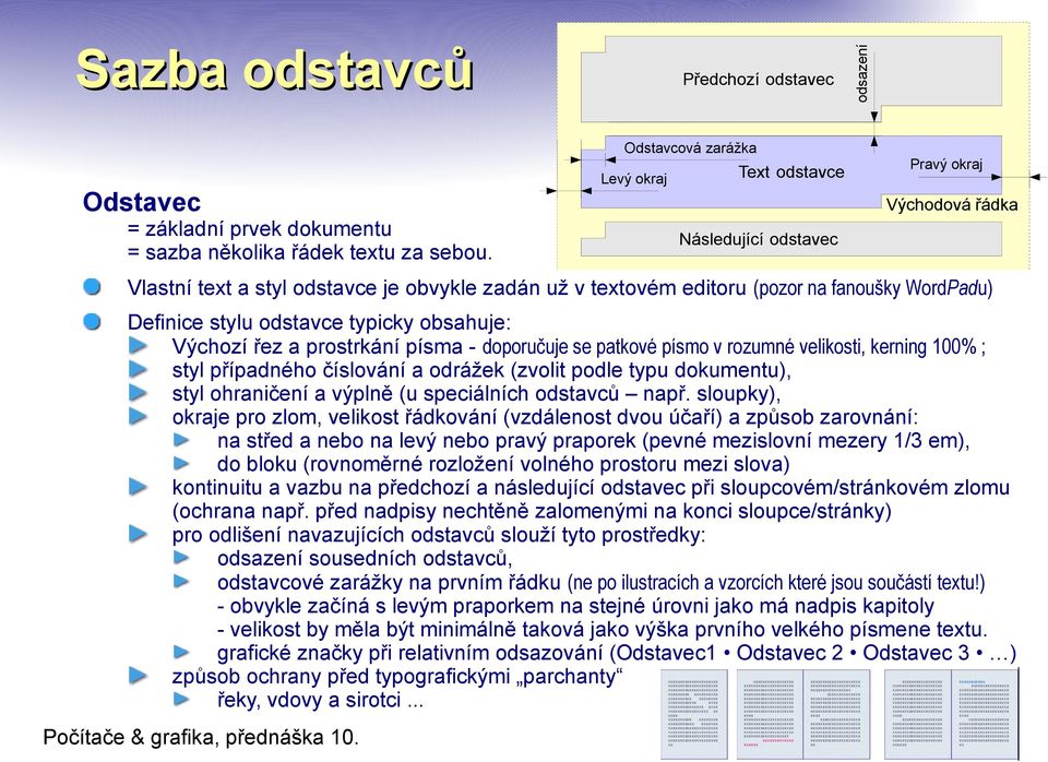 a prostrkání písma - doporučuje se patkové písmo v rozumné velikosti, kerning 100% ; styl případného číslování a odrážek (zvolit podle typu dokumentu), styl ohraničení a výplně (u speciálních