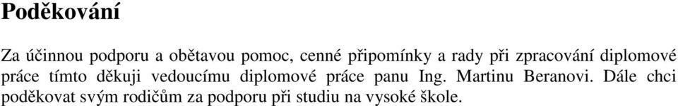 děkuji vedoucímu diplomové práce panu Ing. Martinu Beranovi.