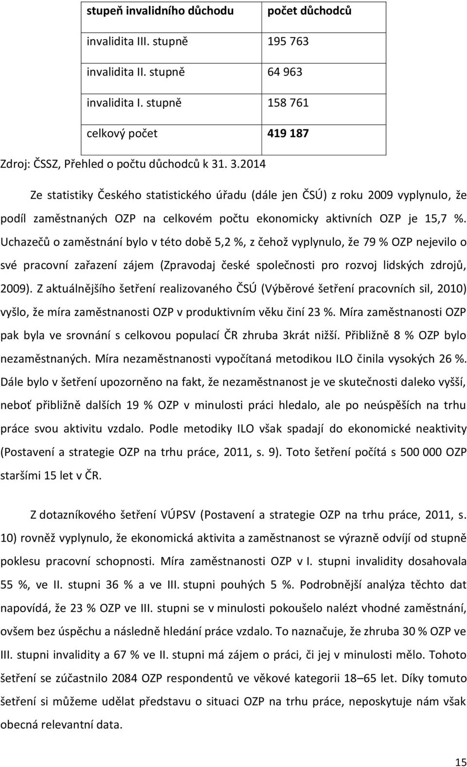 Uchazečů o zaměstnání bylo v této době 5,2 %, z čehož vyplynulo, že 79 % OZP nejevilo o své pracovní zařazení zájem (Zpravodaj české společnosti pro rozvoj lidských zdrojů, 2009).