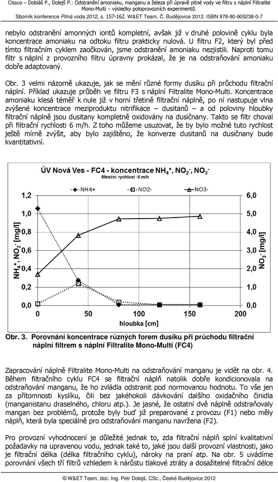 Naproti tomu filtr s náplní z provozního filtru úpravny prokázal, že je na odstraňování amoniaku dobře adaptovaný. Obr.