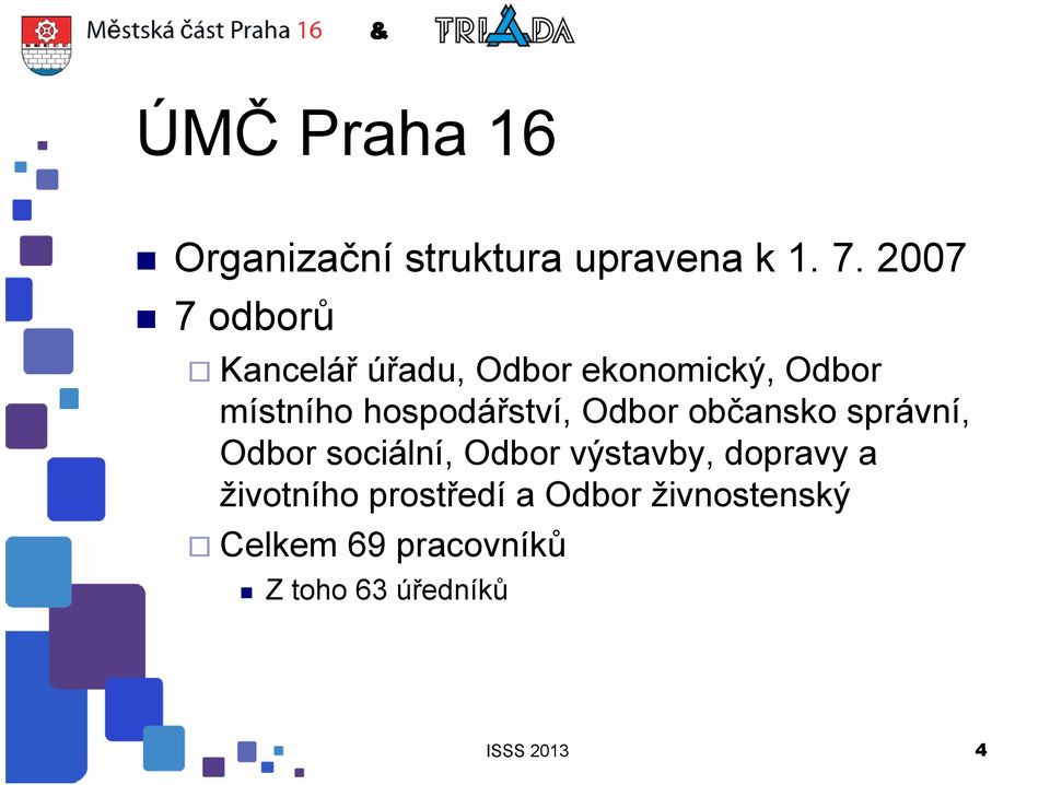 hospodářství, Odbor občansko správní, Odbor sociální, Odbor výstavby,