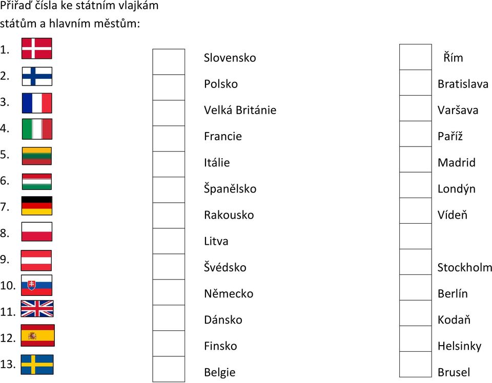 Slovensko Polsko Velká Británie Francie Itálie Španělsko Rakousko Litva