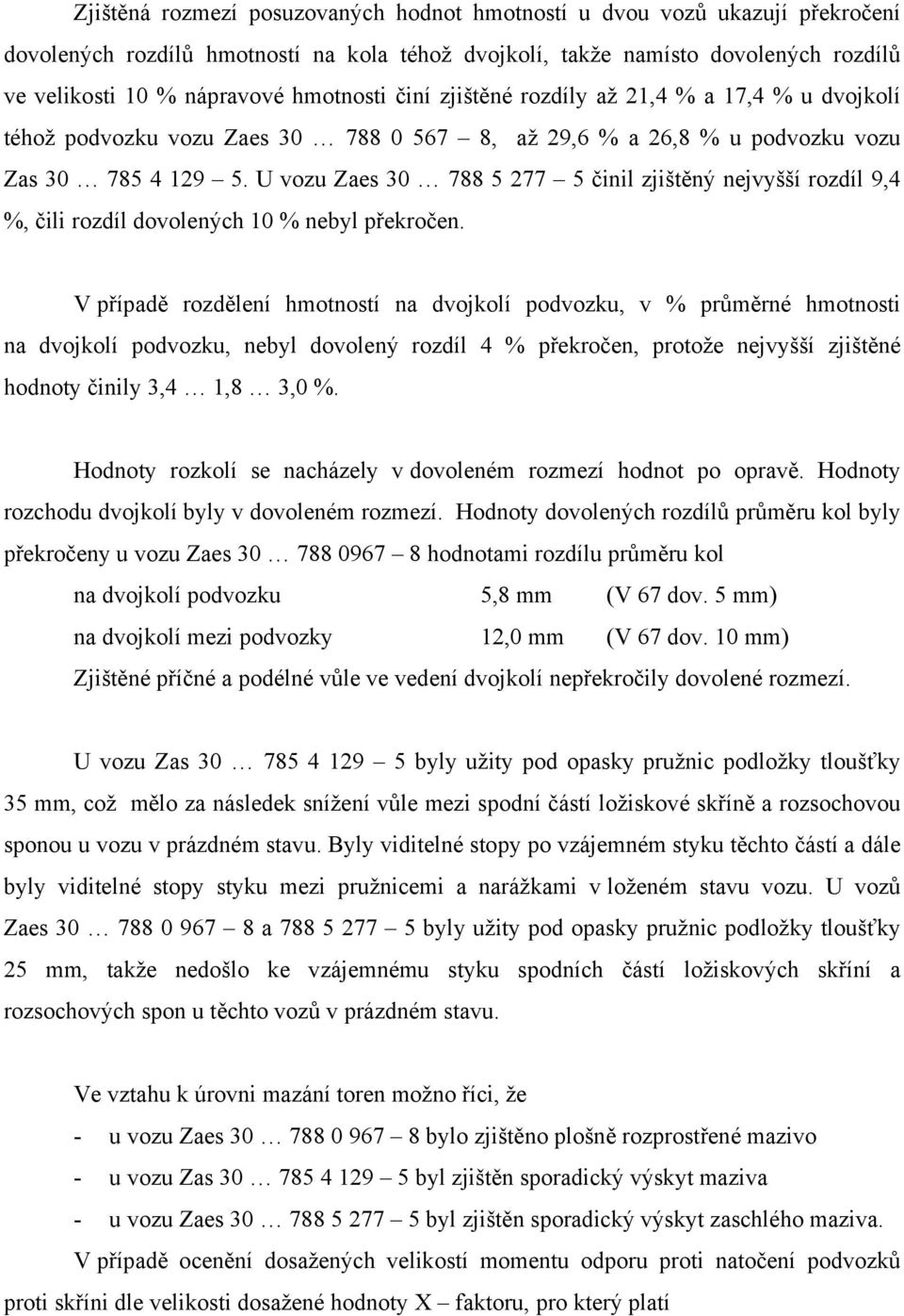 U vozu Zaes 30 788 5 277 5 činil zjištěný nejvyšší rozdíl 9,4 %, čili rozdíl dovolených 10 % nebyl překročen.