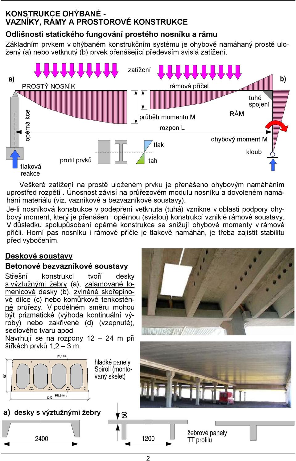 zatížení a) b) PROSTÝ NOSNÍK rámová příčel opěrná kce tlaková reakce profil prvků Veškeré zatížení na prostě uloženém prvku je přenášeno ohybovým namáháním uprostřed rozpětí.