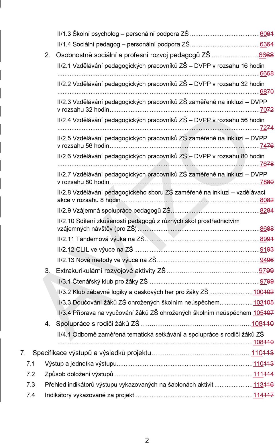 3 Vzdělávání pedagogických pracovníků ZŠ zaměřené na inkluzi DVPP v rozsahu 32 hodin... 7072 II/2.4 Vzdělávání pedagogických pracovníků ZŠ DVPP v rozsahu 56 hodin... 7274 II/2.